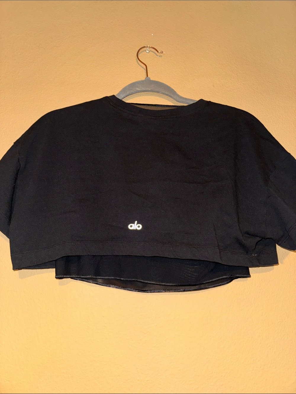 ALO YOGA- Made You Look Crop Cropped Short Sleeve Mesh Layered Tee- Black M - Picture 4 of 6